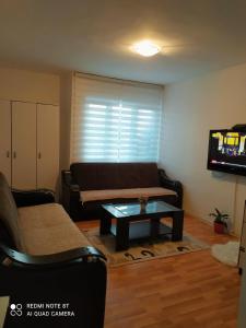 uma sala de estar com um sofá e uma mesa de centro em apartman berane em Berane