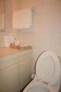總督港的住宿－尤妮克鄉村酒店，一间带卫生间的浴室和一个带毛巾的台面