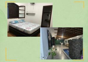 dos fotos de un dormitorio y una cama en una habitación en Pousada&Hostel Lincoln Praia Grande, en Praia Grande