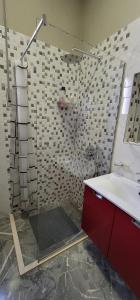 a bathroom with a shower and a sink at Bellesuite Tirana in Tirana