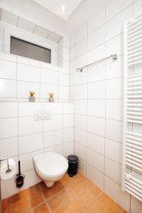 ein weißes Bad mit einem WC und einem Fenster in der Unterkunft Fewo Clemensberg Niedersfeld in Winterberg