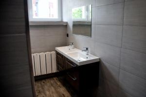 a bathroom with a sink and a mirror at Pokoje Bielsko in Bielsko-Biała