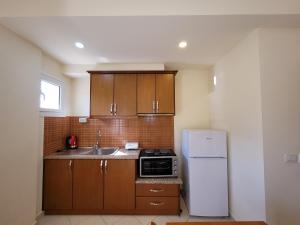 a small kitchen with a sink and a refrigerator at Mihasi Apartments in Ksamil
