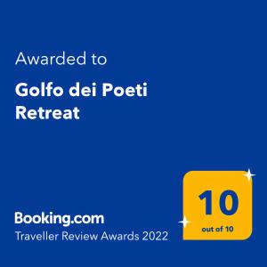 Golfo dei Poeti Retreat tesisinde sergilenen bir sertifika, ödül, işaret veya başka bir belge