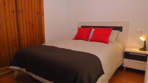 a bedroom with a bed with two red pillows at APARTAMENT VALL D´EBO in Vall de Ebo