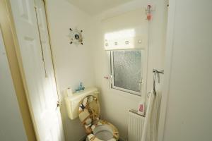 a small bathroom with a toilet and a window at Wright Choice caravan rental 5 Lunan View St Cyrus Caravan Park in Saint Cyrus