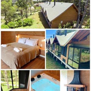 a collage of pictures with a bed and a house at Terrazzo dos Alpes in Monte Verde