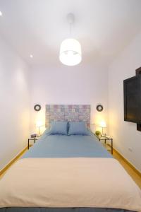 1 dormitorio con 1 cama grande y TV en Patio Rialto Apartment, en Sevilla