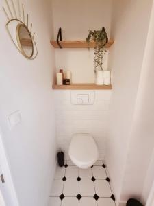 a small bathroom with a toilet and a shelf at Bel appartement centre ville 3 chambres in Saint-Florent