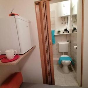 ein kleines Bad mit WC in einem Zimmer in der Unterkunft "iDea" Private entrance near Bačvice Beach, Center City in Split