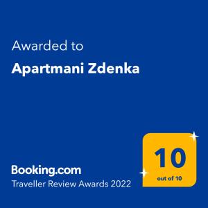 Certifikát, ocenenie alebo iný dokument vystavený v ubytovaní Apartmani Zdenka 1
