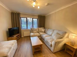 uma sala de estar com um sofá e uma televisão em discoverNESS Apartment em Inverness