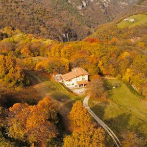 een luchtzicht op een huis in een bos bij Agriturismo San Lorenzo di Persegno in Toscolano Maderno