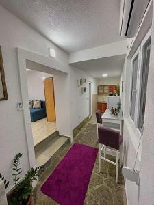 ein Zimmer mit einem Wohnzimmer und einer Küche mit einem Sofa in der Unterkunft JOCKER in Virpazar
