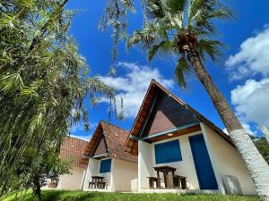 a house with palm trees in front of it at Tijota Hotel Fazenda in Ipatinga