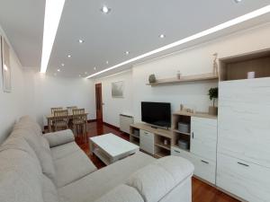 a living room with a couch and a tv at Night Day Dúplex in Padrón