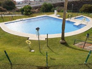 duży basen z palmą na polu w obiekcie Apartment in Mijas Costa with garage w mieście Mijas Costa