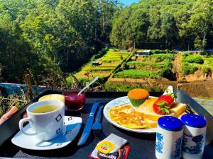 a tray with a plate of food and a cup of coffee at Keshiya Holiday Home in Nuwara Eliya