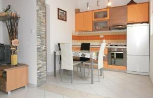 kuchnia ze stołem z krzesłami i lodówką w obiekcie Apartments Roko w mieście Jesenice