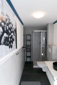W łazience znajduje się prysznic, toaleta i umywalka. w obiekcie KRACHER Landhaus No. 3 w mieście Illmitz