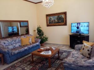 un soggiorno con divano e tavolo di Mary's house a Aridaía