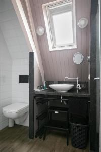 a bathroom with a sink and a toilet and a window at Molepôlle 6 - Stadslogementen Franeker in Franeker