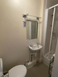 a bathroom with a toilet and a sink at Wayfarer Inn in Instow