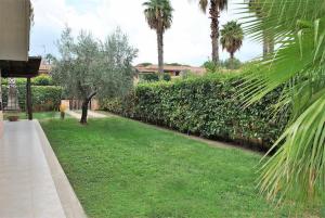 a garden with palm trees and green grass at Villa Barbie 400 mt dal mare in Lido Di Fondi +22 photos