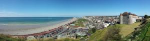an aerial view of a beach and the ocean at Le Verdier in Dieppe +1 photo