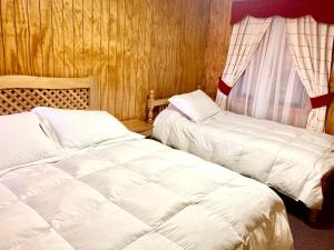 卡斯特羅的住宿－Hostal Maria，一间卧室设有两张床和窗户。