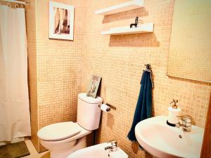 ein Badezimmer mit Toilette und Waschbecken in der Unterkunft Alegranza, apartamento de 3 habitaciones en Lanzarote in Costa Teguise