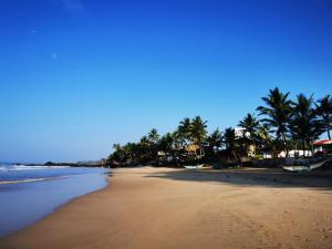 a sandy beach with palm trees and the ocean at Amaranthe Beach Cabanas in Galle