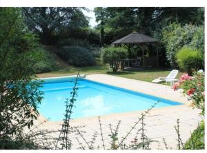 a swimming pool in a garden with a gazebo at Chambres d'hôtes Les Vignes in Montcet