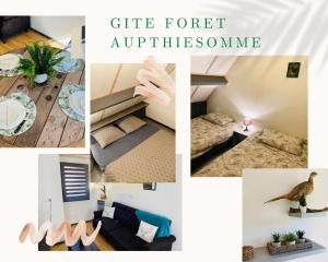 eine Collage mit Fotos eines Wohnzimmers in der Unterkunft Gite Forêt AupthieSomme entre terre et mer in Brailly-Cornehotte