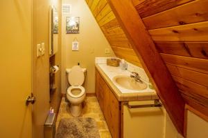 a bathroom with a toilet and a sink at Furnished Deck + Fire Pit: Happy Jack Cabin in Happy Jack +20 photos