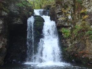 a waterfall on the side of a rock wall at Pensiunea Adi Sapinta in Săpânța +8 photos