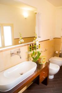 ein Badezimmer mit einem Waschbecken, einem WC und einem Spiegel in der Unterkunft Suite Experience Rome in Rom
