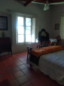 1 dormitorio con cama y ventana grande en El Tramway Casa Antigua de Campo en San Antonio de Areco