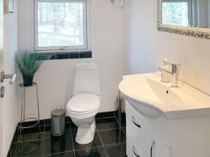 uma casa de banho com um WC, um lavatório e uma janela em Three-Bedroom Holiday home in Rødby 14 em Rodbyhavn