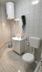 a white bathroom with a toilet and a sink at RIO B&B, 5 stars SUPERIOR room, near the sea and park in Novigrad Istria