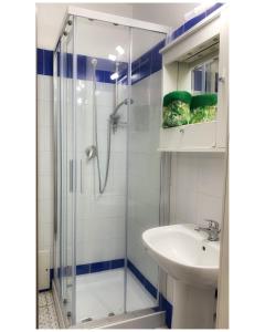 ナポリにあるTarsia Suiteのバスルーム(シャワー、シンク付)