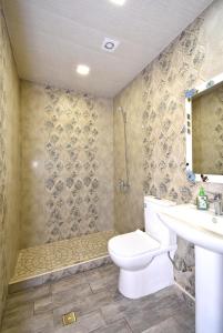 ein Bad mit einem WC, einem Waschbecken und einer Dusche in der Unterkunft Apartment for guest A3 in Yerevan