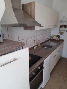 a kitchen with a sink and a stove top oven at Locken1 in Altenau