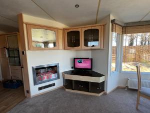 a living room with a tv in a room at Dedham Lodge in Lawford