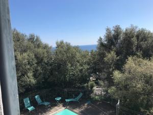 a view of two chairs and a swimming pool at Chambre Vinc in Bastia