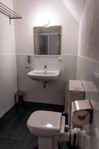 a bathroom with a white toilet and a sink at Hotel Tiefenhagen Sauerland in Lennestadt