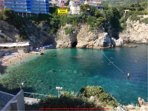 a view of a beach with people swimming in the water at Apartment Pulastar in Dubrovnik