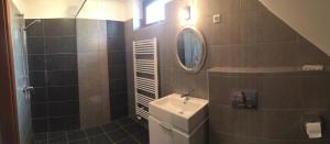 a bathroom with a sink and a mirror at Vass-Villa Vendégház in Szekszárd +48 photos