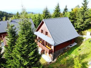 eine Luftansicht eines Hauses im Wald in der Unterkunft Chata JASOŇ Kohútka in Nový Hrozenkov