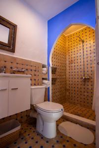a bathroom with a toilet and a shower at Hotel Casa Miguel in Chefchaouen